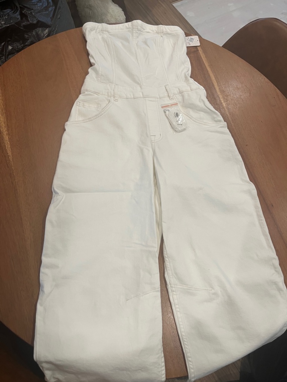 Free People White Wide-Leg Strapless Jeans Jumpsuit je suis pret